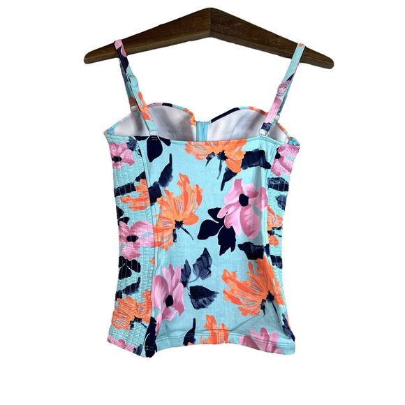 Seafolly Tankini Blue Floral Padded Swim Tank Top Size 10 - Picture 2 of 8